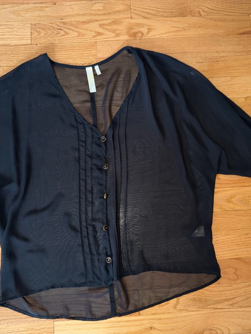 Sheer Navy Button-Front Women's Top